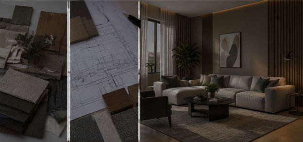 Swatches, drawings and a finished interior